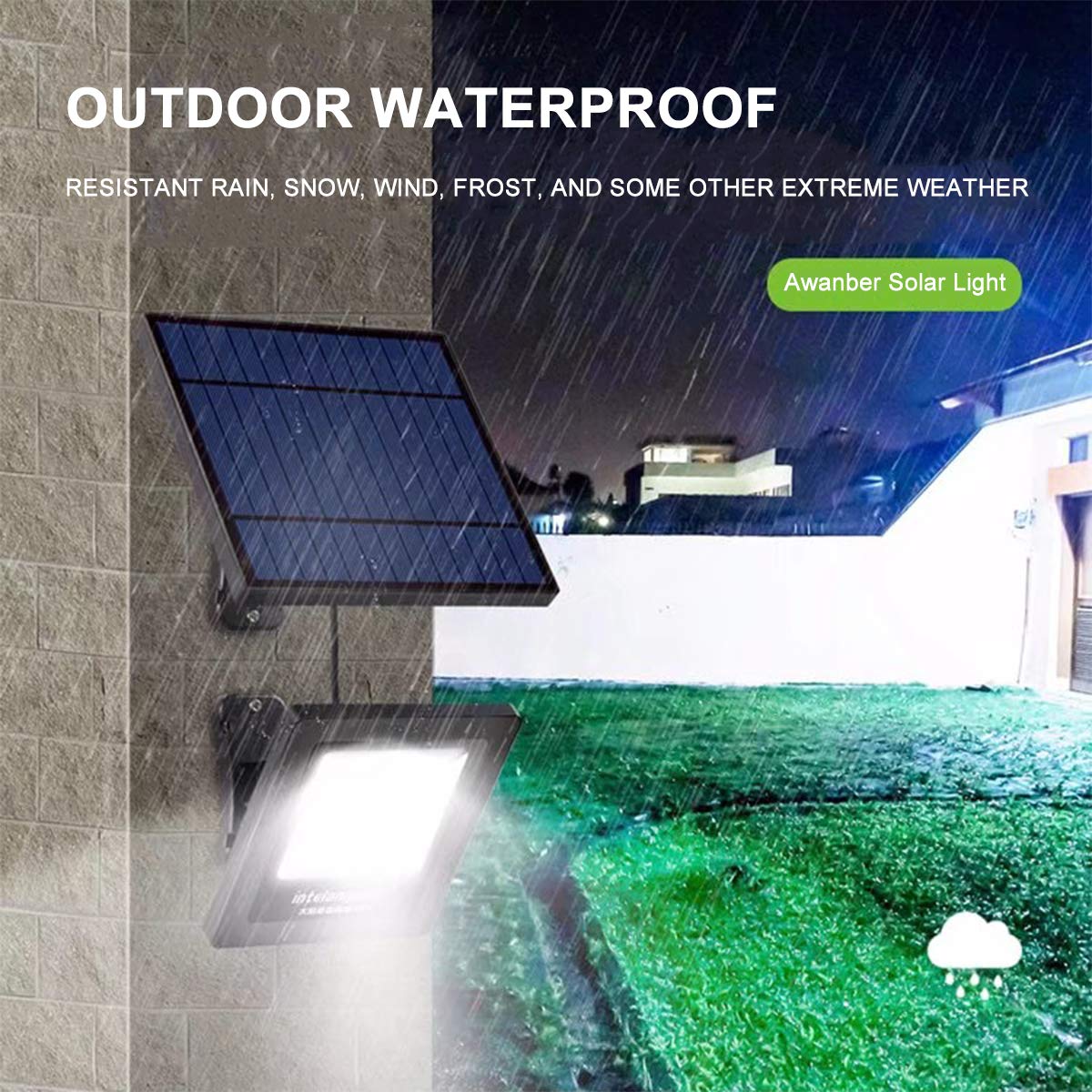 Awanber Solar Powered Flood Lights, IP65 Waterproof, 350? Adjustable, 1 Pack, Black