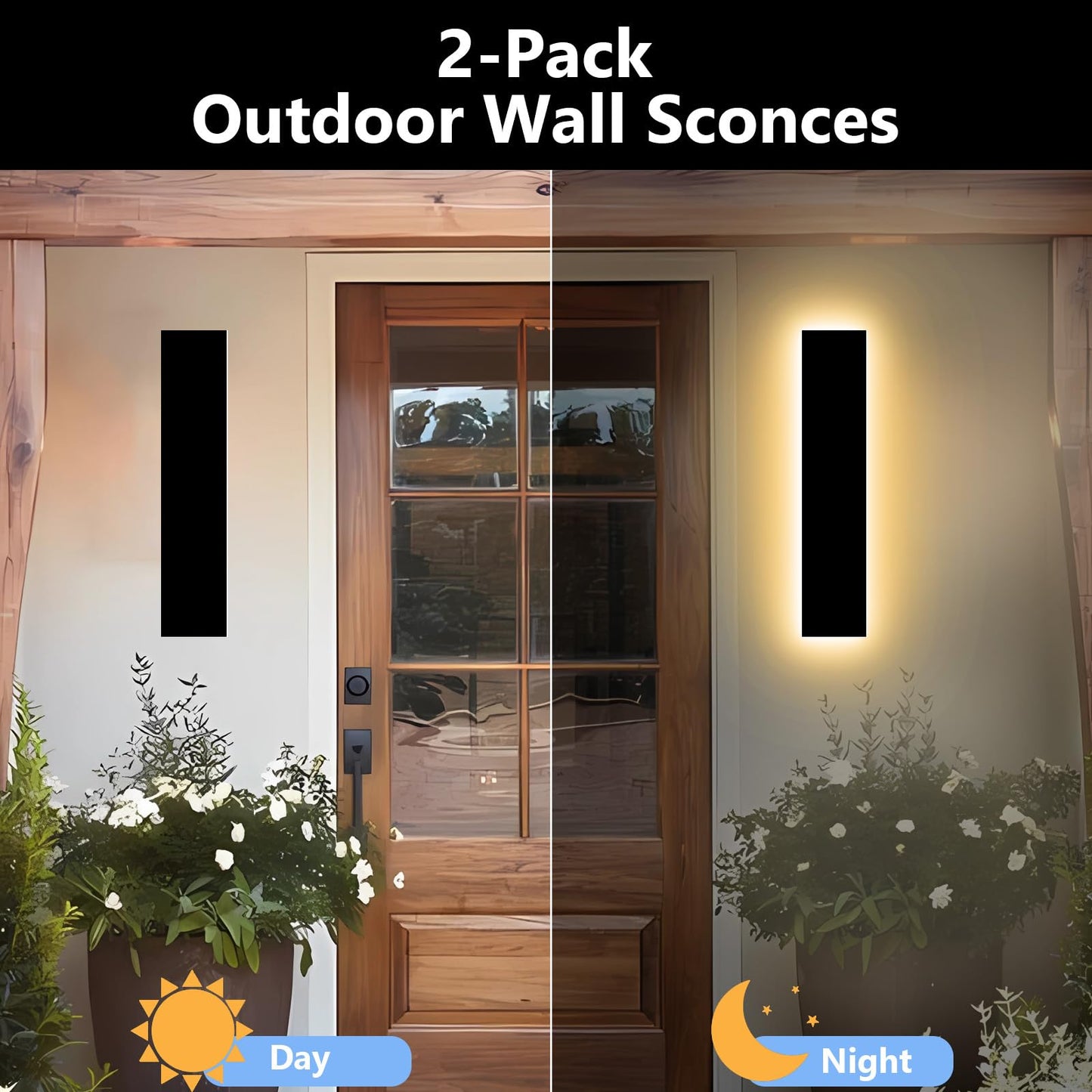 Pedforn 2Pcs 31In Modern Outdoor Wall Light  Ip65 Waterproof Outdoor Wall Sconce  3000K-6000K Dimmable Led Black Garage Lights  Exterior Wall Lighting  Anti-Rust Linear Long Wall Light