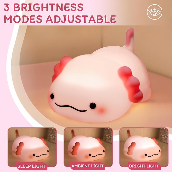 3 Level Dimmable Duck Night Light for Kids, Animal Silicone Nursery Night Lamp, Rechargeable Axolotl Lamp for Room Decor, Kids Girls Boys