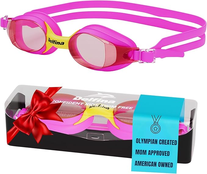 Delfina Toddler Swimming Goggles – 2 to 7 Years Old Kids Swim Goggles - Comfortable No Leak Anti-Fog Kids Goggle for Swimming