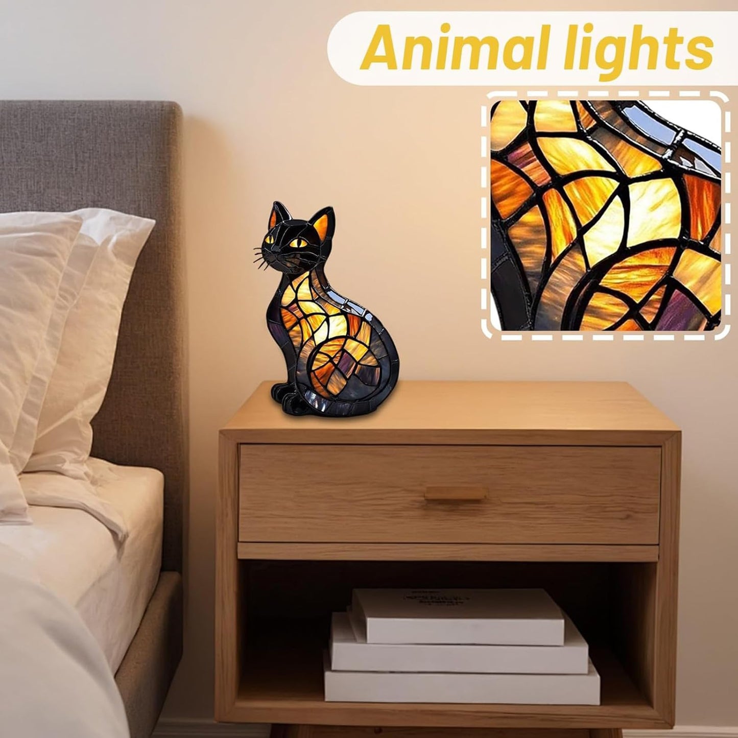 Hopanrel 2025 New Series Cat Desk Lamp  Lamps For Night Stands  Stained Resin Art Tabletop Light  Cute Pet Cats Themed Led Table Lamps  Creative Animals Table Lamp  Fun Gift For Cat Lovers (B)