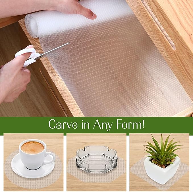 EVALAND 19.6 INCHES x 33 FEET (394 Inches) Non-Slip Shelf Liner, Original Smooth Shelf Liner, EVA Kitchen Liner, Non-Adhesive Liner, Stain-Proof Shelf, Drawer, Cabinet Liner