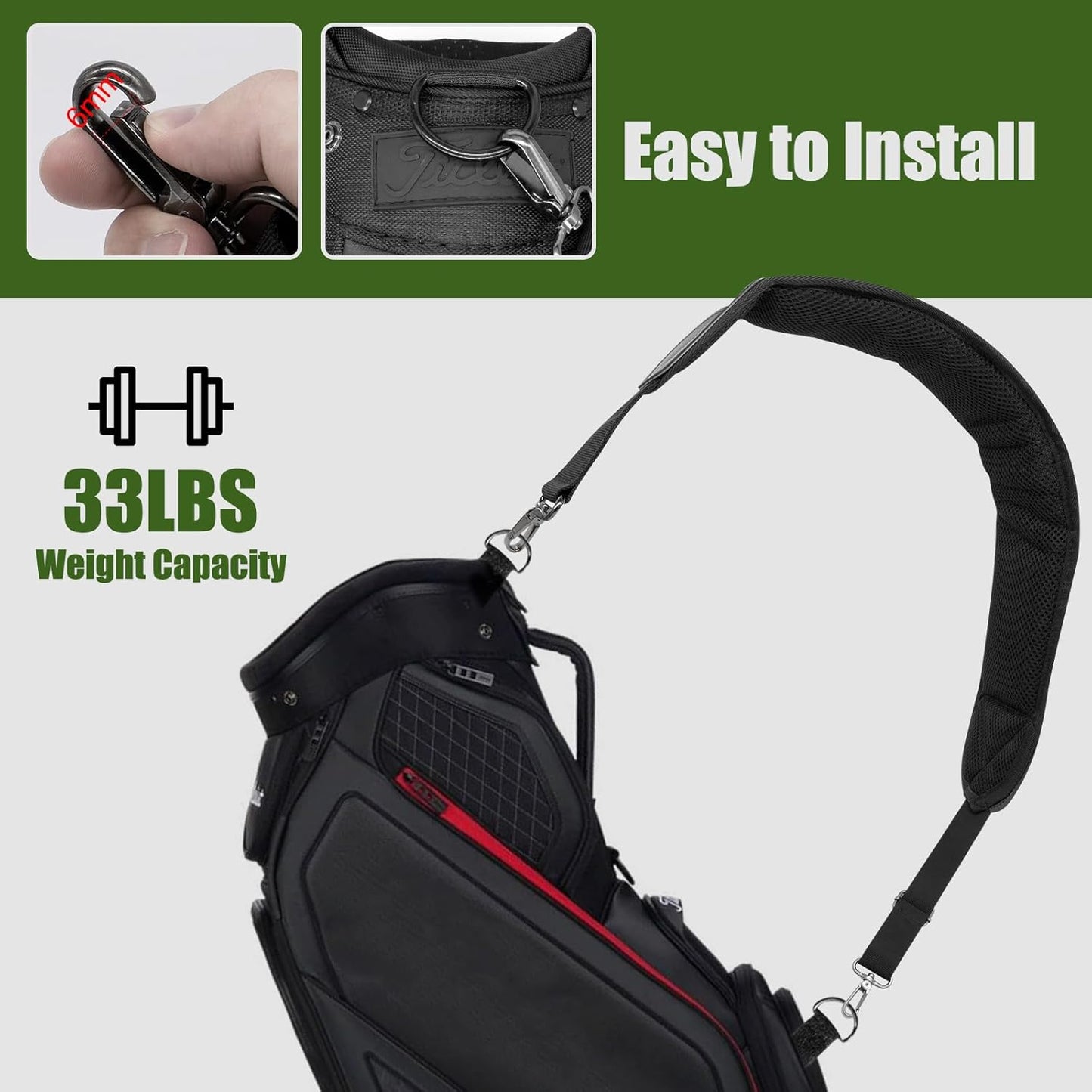 Golf Bag Strap Replacement Golf Bag Shoulder Strap Adjustable Single Padded Shoulder Strap Waterproof Golf Bag Backpack Straps (Black-USA Flag Grey)