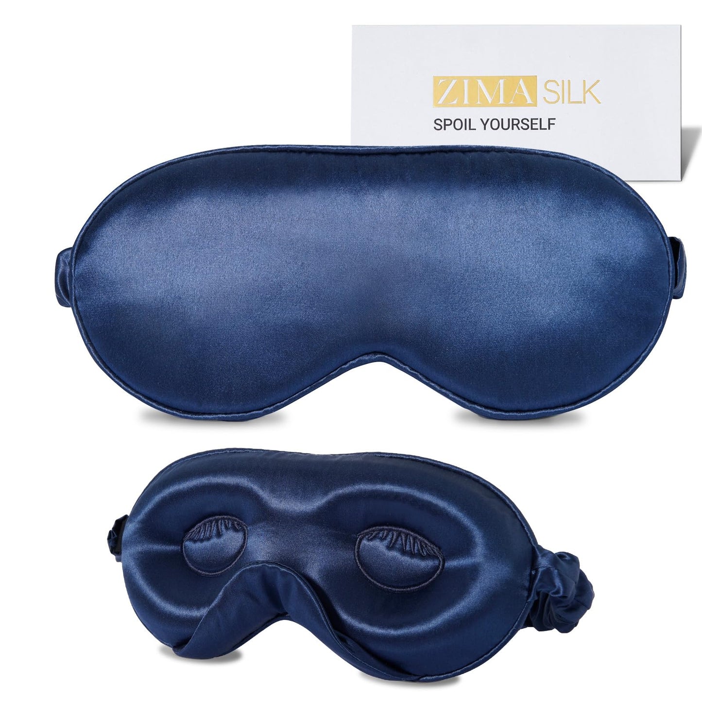 ZIMASILK Adjustable 22 Momme 100% Mulberry Silk Sleep Mask, Upgraded 3D Contoured Cup Eye Mask for Sleeping, Super Soft & Breathable Blindfold, Blackout for Deep Sleeping (Navy Blue)