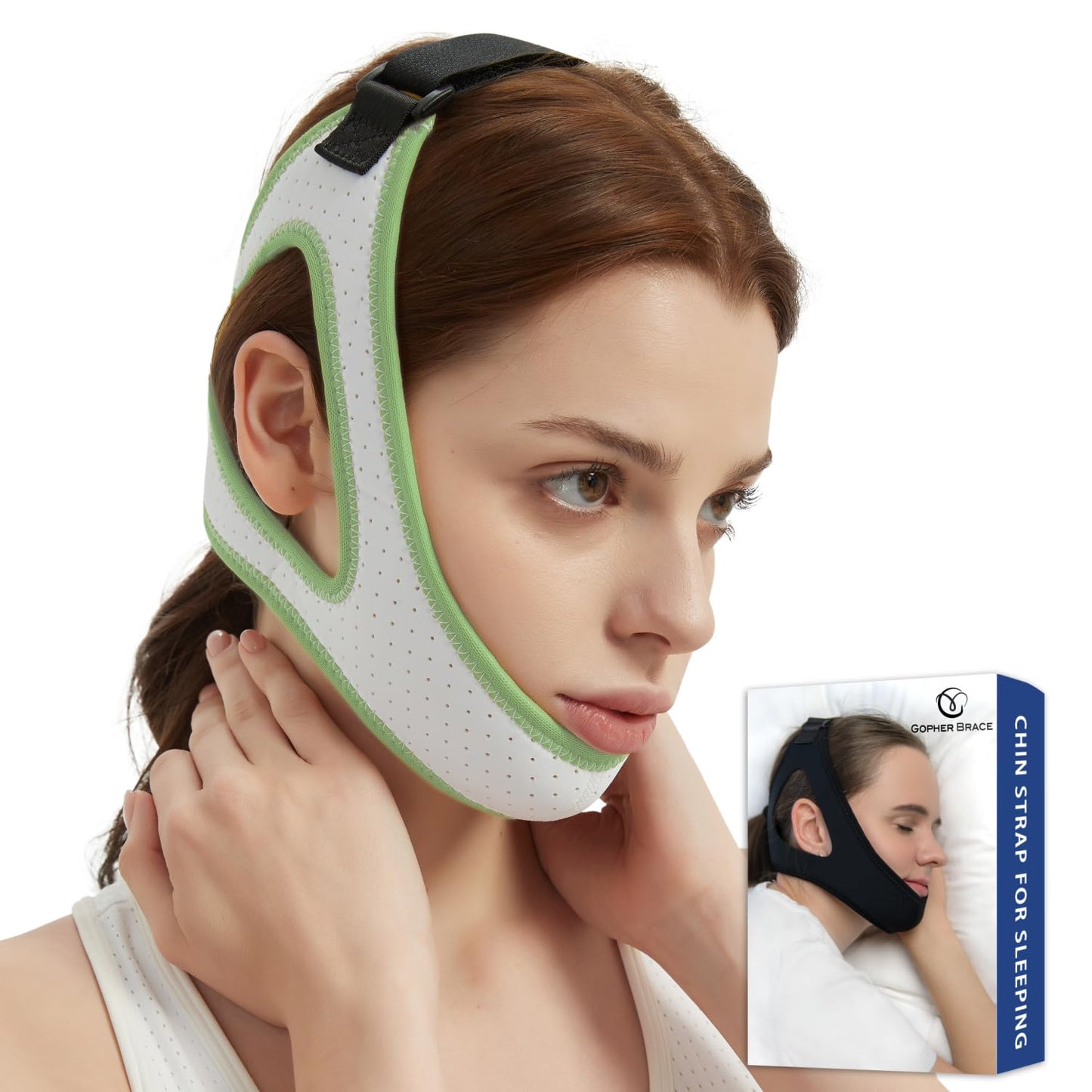 Chin Strap for CPAP Users - Adjustable Snore Stopping Device Face Mask Bandage Keeping Mouth Closed - Anti Snoring Chin Strap for Men and Women Better Sleeping (Green)
