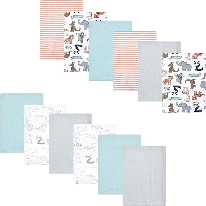 Luvable Friends Hudson Baby Flannel Burp Cloths 12pk, Zoo Critters