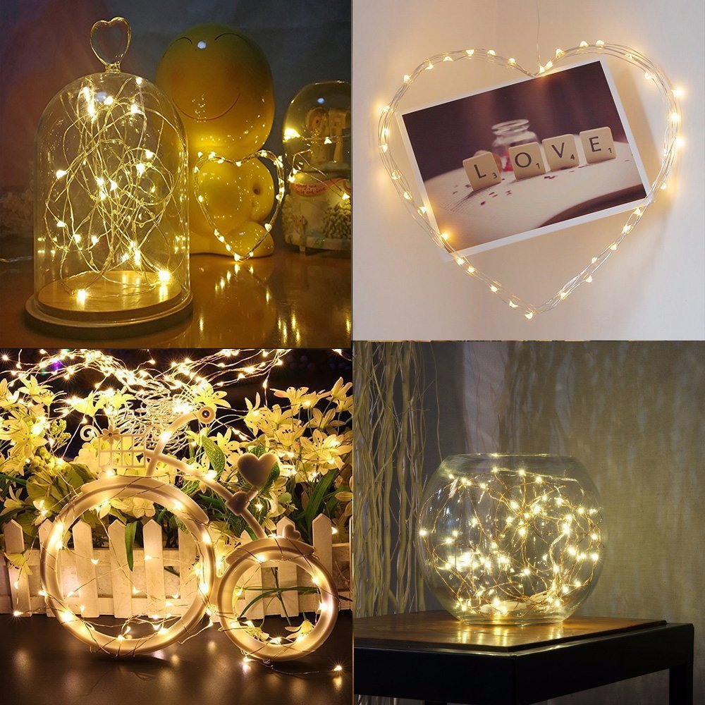 BXROIU Fairy Lights, 20 LEDs Micro Silver Wire String Lights, 6.6Ft, Warm White, Battery Operated, Model ES-LCL-088, 6 Pack