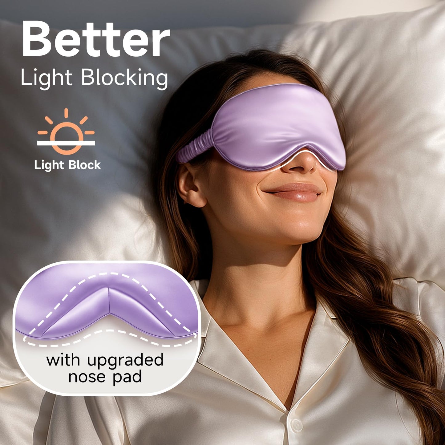 Umisleep Pure Soft Silk Sleep Mask [22 Momme 6A], Light Blocking Eye Mask with Upgraded Nose Pad, Breathable Sleeping Mask for Women Men, Elastic Bindfold with Travel Pouch, Purple