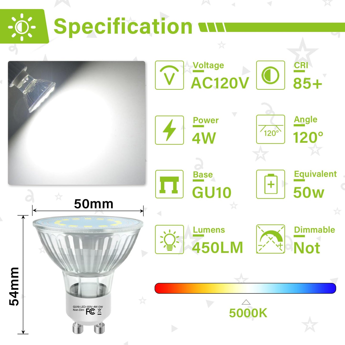Gu10 Led Light Bulbs  50 Watt Halogen Equivalent  5000K Daylight White Gu10 Bulb Replacement For Track&Recessed Lighting  4W 450 Lumens Led Bulbs For Kitchen  Range Hood  Living Room  12-Packs