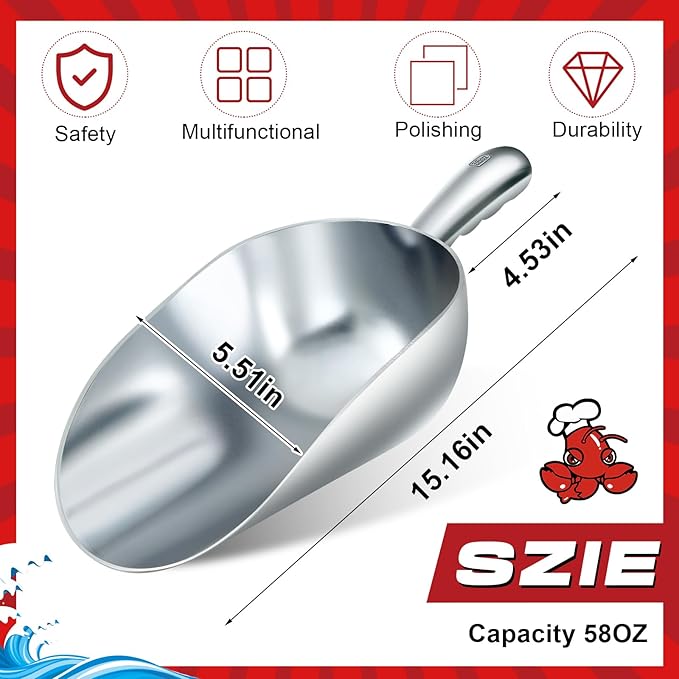 58-ounce Metal Ice Scoop Large Rock Salt Scoop Aluminum Utility Scooper Round Bottom Crawfish Boil Party Supplies Accessories for Kitchen Bar Seafood Party Ice Machine