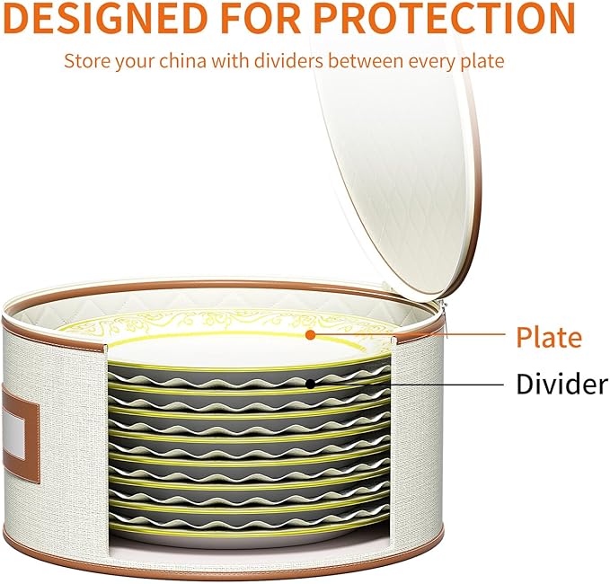 Aokeyee 4-Pack Hard Shell Dish Storage Containers with 48 Non-Woven Pads – For Plates, Dinnerware & China - Ideal for Moving & Protection, Ivory