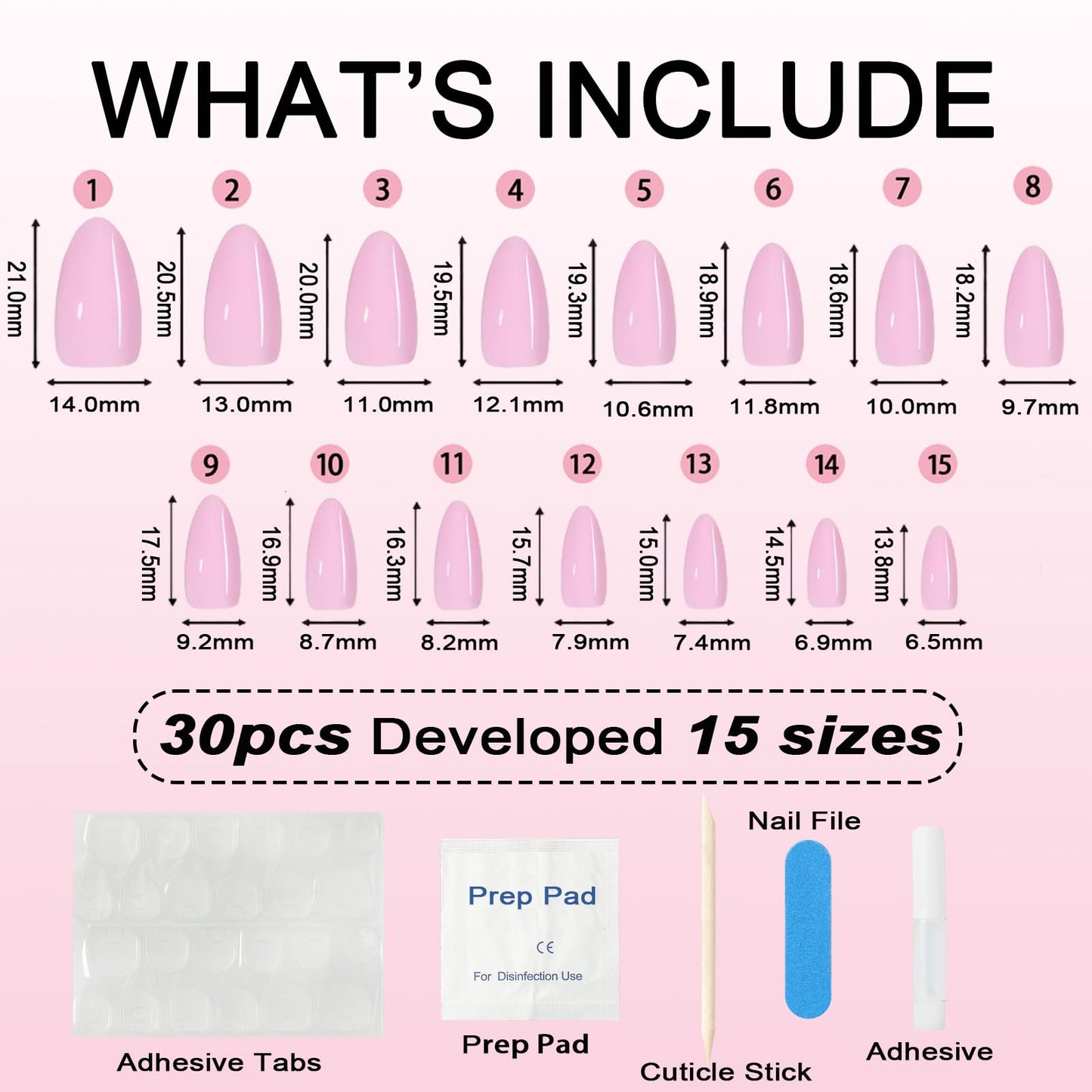 MRSCOL Press on Nails-Pink,30 Pcs Oval Press On Nails,Press On Nails Short Reusable 15 Sizes - 30 Nail Kit with Glue