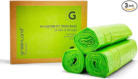 Greenland Biodegradable 60 Trash Bags Compatible with Simplehuman (Code G, 60 Bags, 8 Gallons) & IKEA Mjösa 8 Gallon Pedal Bin