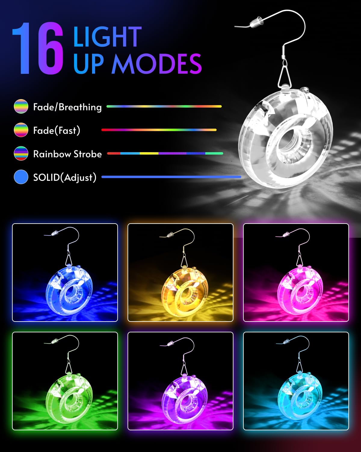 Led Hoop Disco Earrings With 16 Lighting Modes | Usb-Rechargeable Wireless Light Up Earrings For Parties  Raves  Concerts & Festivals | Sparkling Dance Accessories For Women