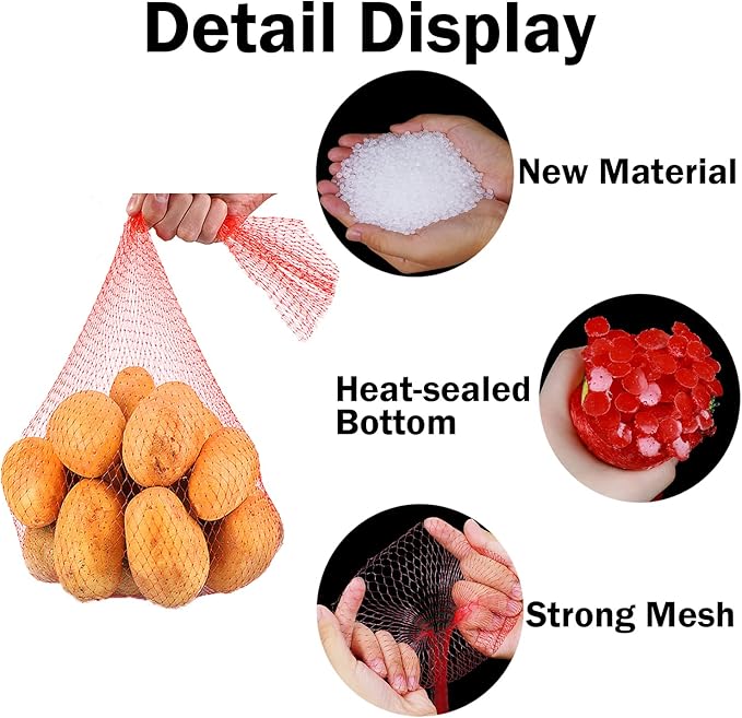 Reusable Produce Mesh Bags, 24 Inch Seafood Boil Bags for Crab Clam Shellfish Crawfish Cooking, Onion Potato Storage Eco-friendly Fruit Vegetable Produce Packaging Supplies Net (100Pcs-Red)