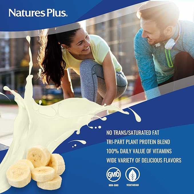 NaturesPlus SPIRU-TEIN, Banana - 8 Total Packets - Plant-Based Protein Shake - Non-GMO, Vegetarian, Gluten Free - 8 Total Servings