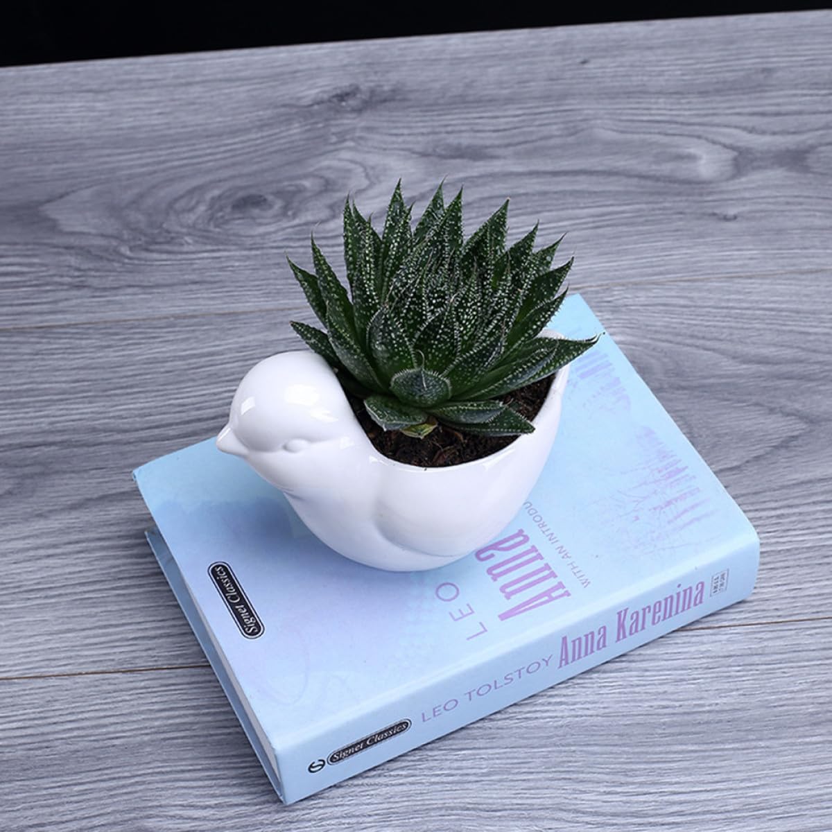 GLEAVI Ceramic Succulent Plant Pot Bird Shape with Tray Small White Flower Pot Indoor Desktop Planter for Home Office Garden Decoration