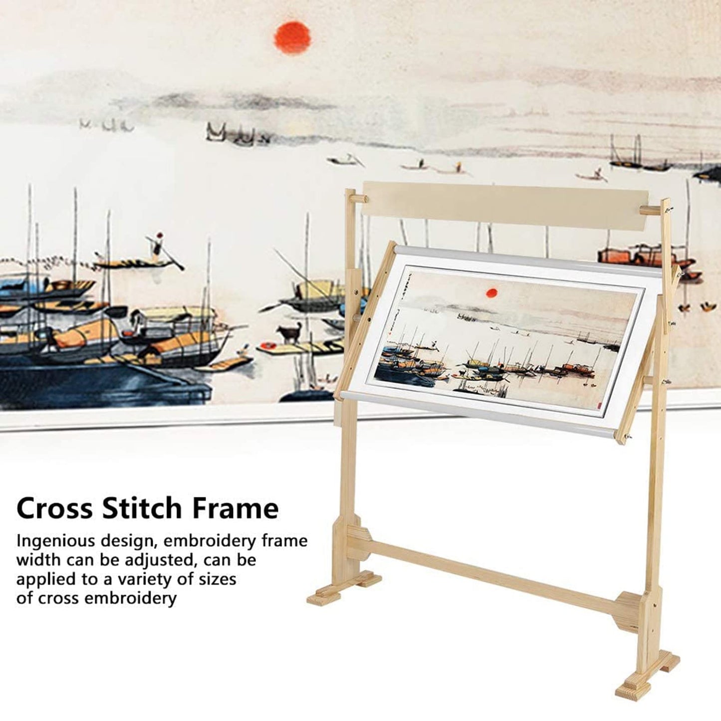Embroidery Hoops Stand, 360 Degree Adjustable Embroidery Stand,Cross Stitch Frame Stand,Wooden Frame Cross Stitch Floor Stand for Cross Stitch Needlework Art Craft Sewing