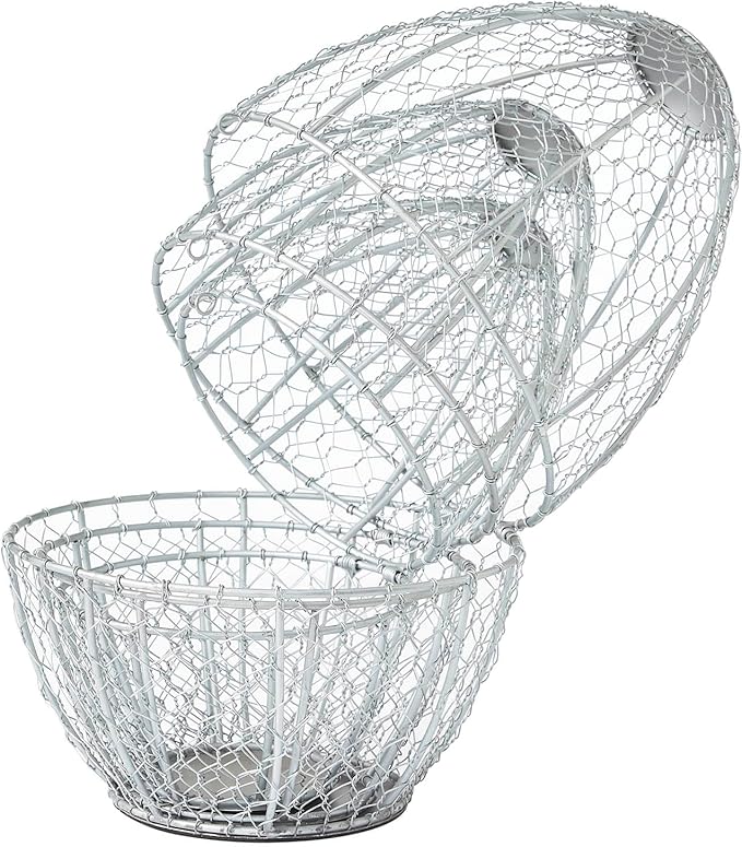 VHC Brands Bunny Hop Chicken Wire Egg Shaped Baskets Set of 3 Sizes