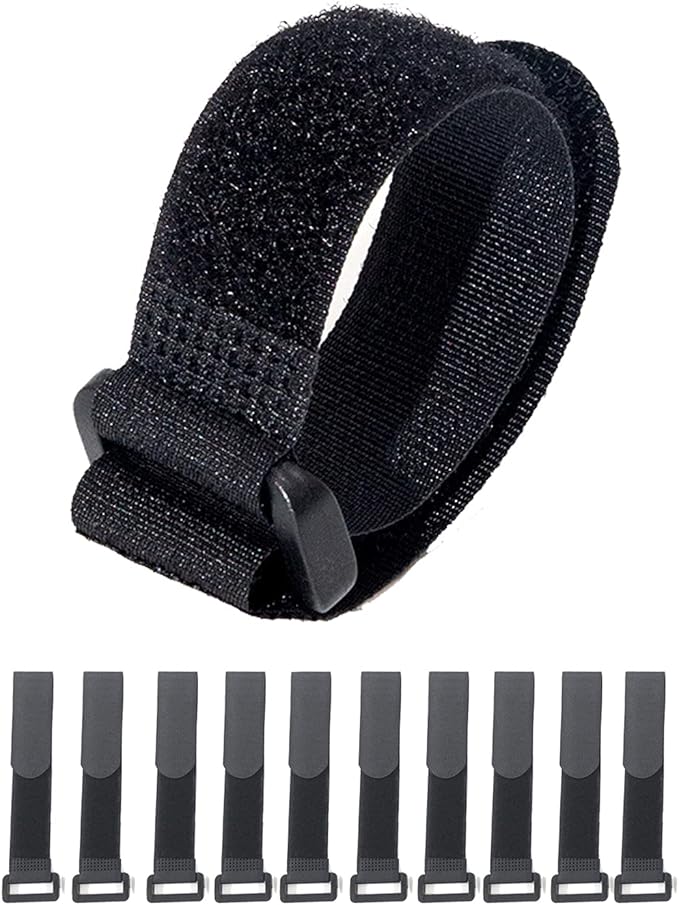 HUAPX Fastening Nylon Strap with Buckle,10Pack Reusable Self-Adhesive Hook and Loop Cable Securing Straps,Adjustable Cinch...
