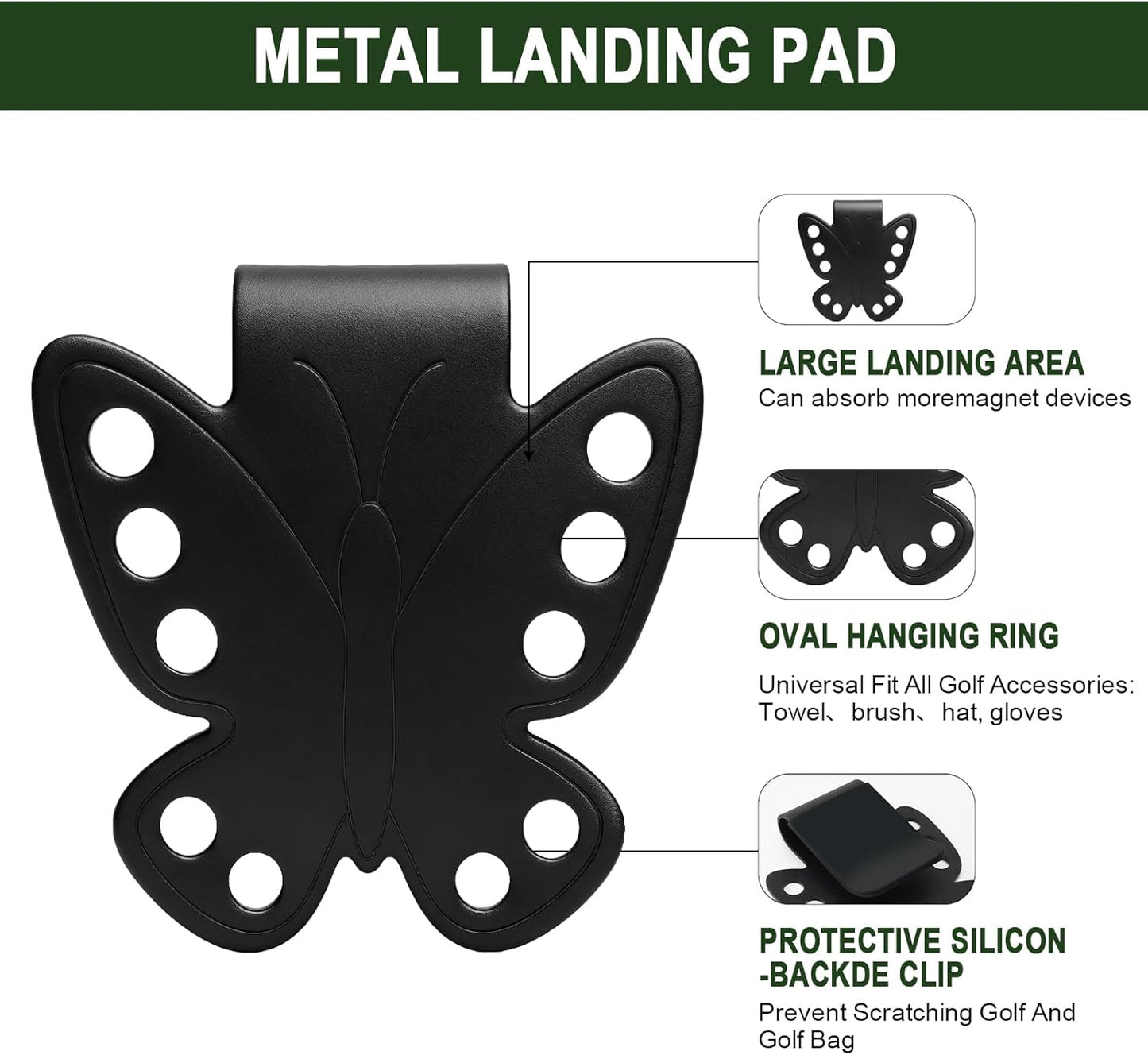 Metal Landing Pads for Golf Bag Accessories for Men with Soft Rubber, Metal Clips for Quick and Easy Access of Golf Bag, Magnetic Golf Towel,Golf Rangefinder,Golf Flask,Golf Speaker