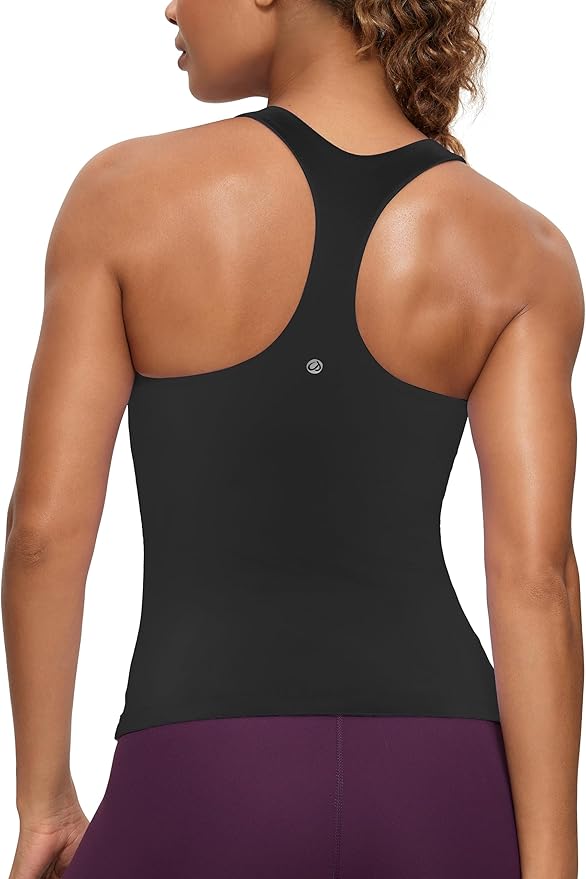 CRZ YOGA Butterluxe Workout Racerback Tank Tops for Women - Padded Athletic Spandex Yoga Shirts with Built in Bra