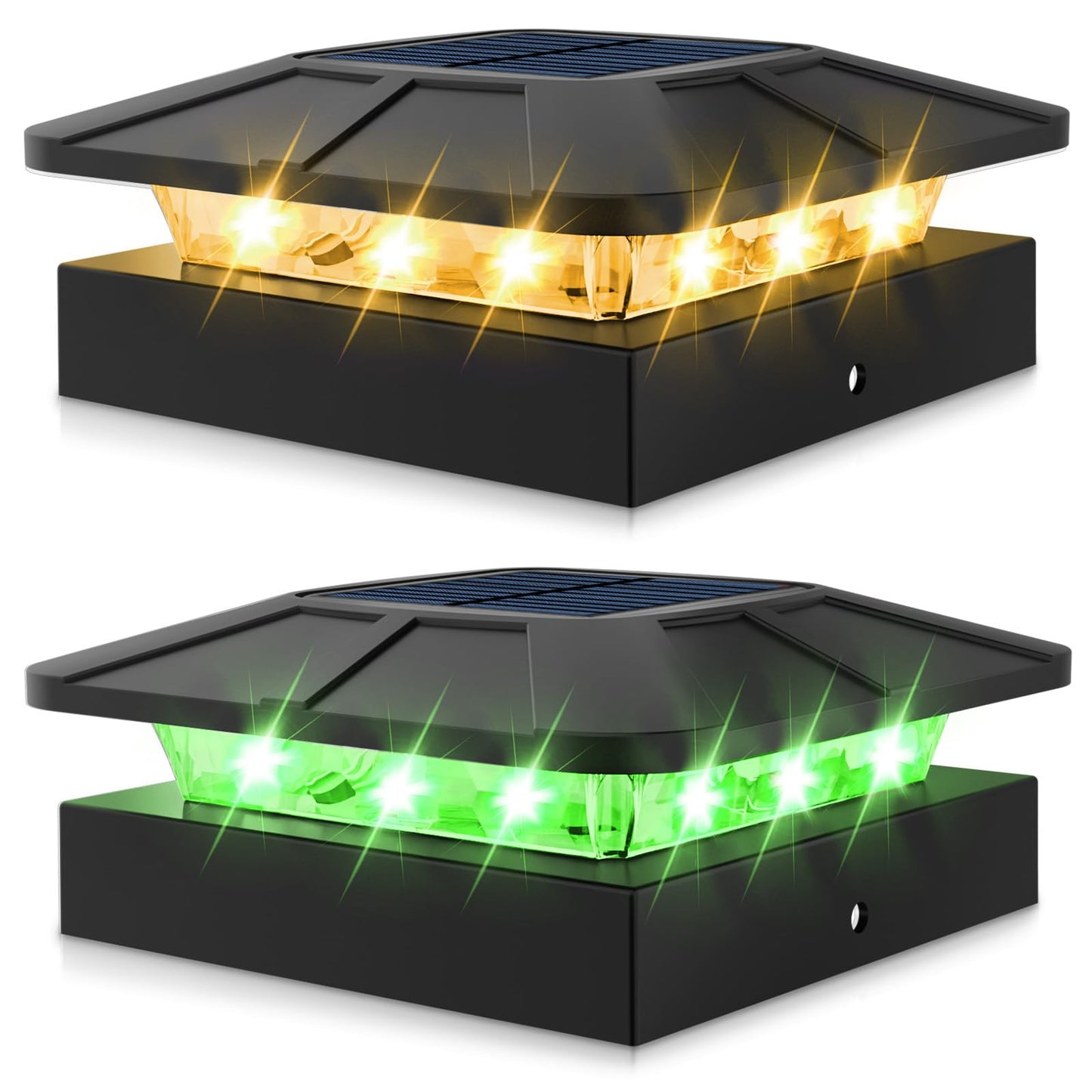 Peasur 2 Packs 4X4 Solar Post Lights Outdoor  Green & Warm White Led Fence Caps Light Waterproof  Wood & Vinyl Post Top Lighting For Deck Mailbox Railing Porch Outside