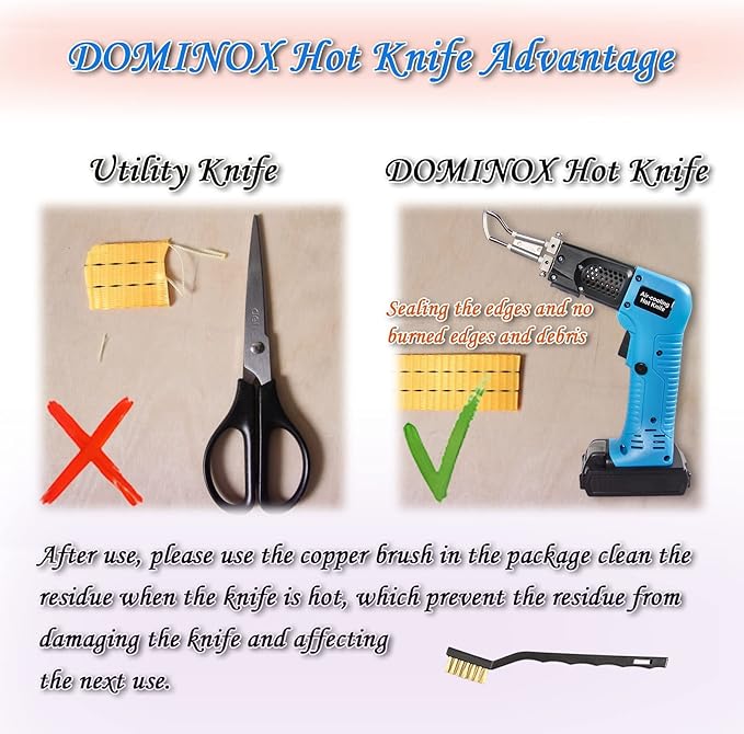 DOMINOX Cordless Electric Fabric Cutter Kit - DC 18V Heated Knife for Cutting Belt, Webbing, Fiber, Cloth, Rope, Rubber, KT Board, Styrofoam, EPS