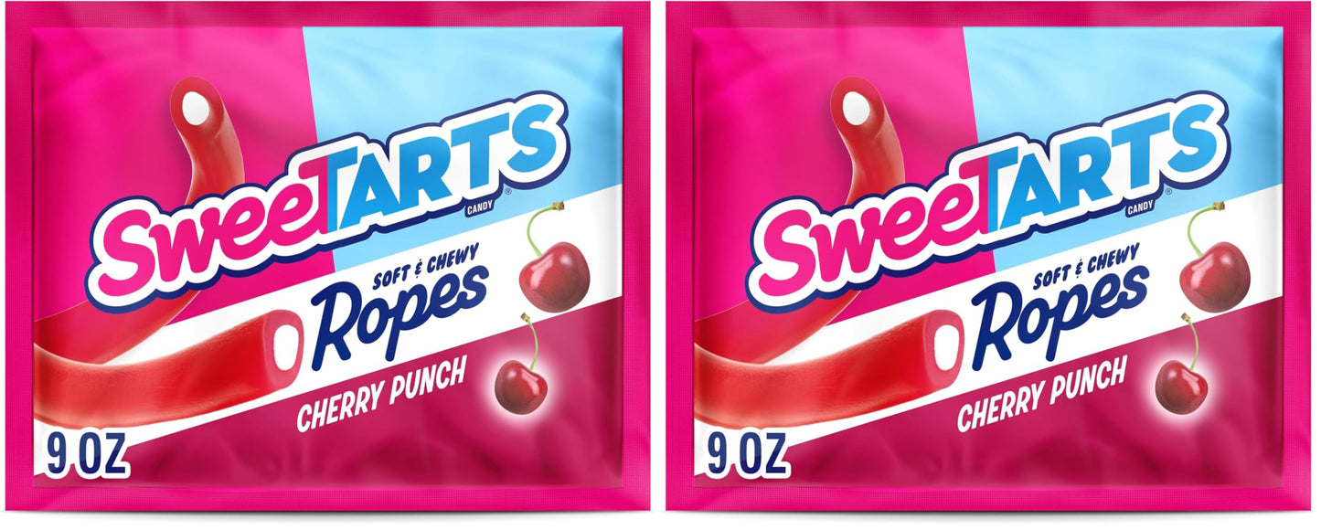 SweeTARTS Soft & Chewy Ropes Candy, Cherry Punch, 9 Ounce (Pack of 2)
