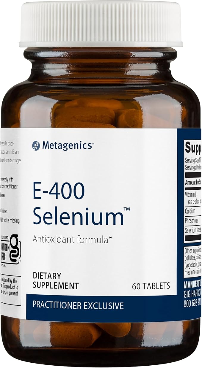 Metagenics E-400 Selenium - Antioxidant & VIT E Support* - Non-GMO, Gluten-Free, Vegetarian - Contains 50 mcg Selenium, 268 mg Vitamin E & 97 mg Calcium - 60 Tablets