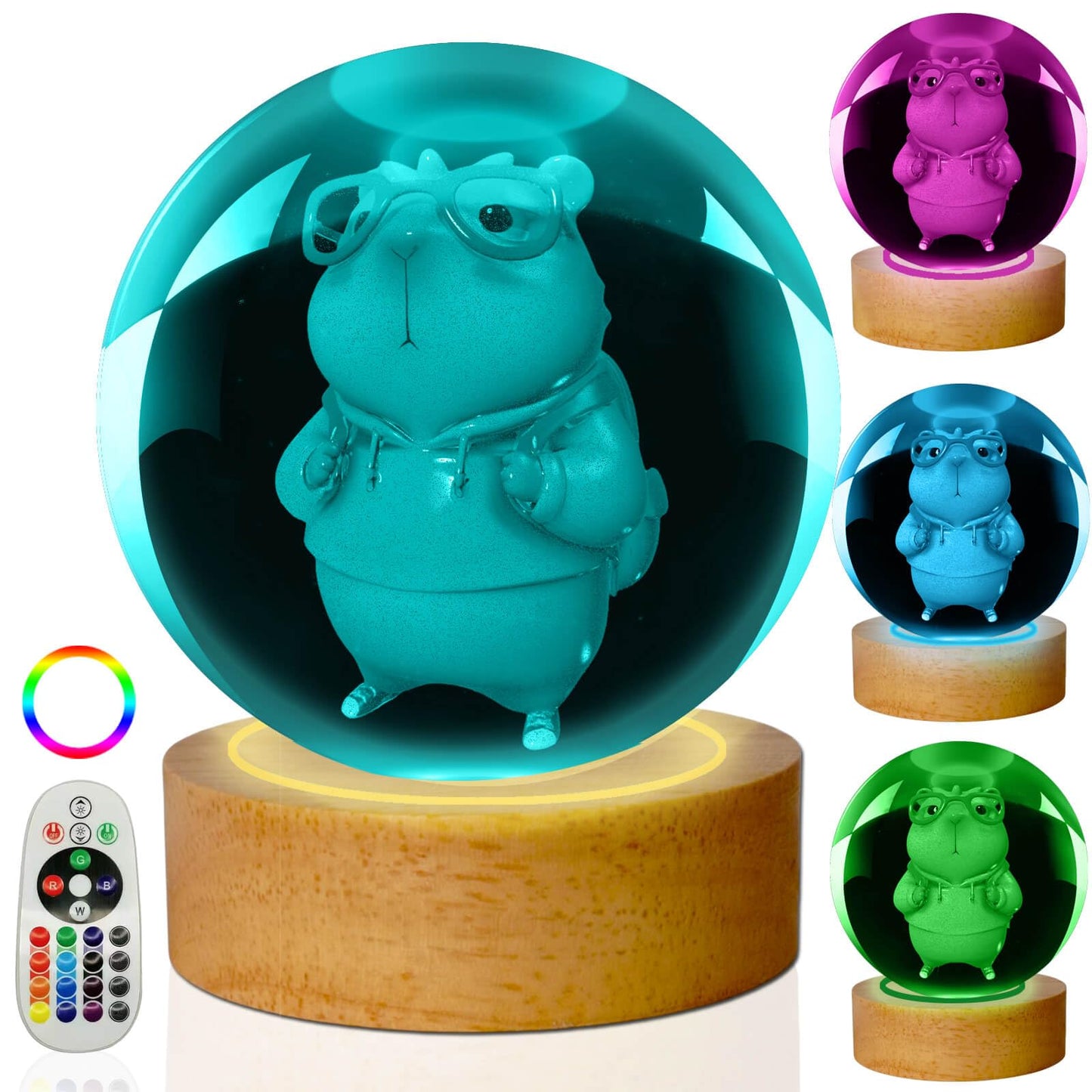 Linsina Dragon Lamp  3.15In 16 Colors Crystal Ball Night Light With Wooden Base And Remote Control  Birthday Gift And Dragon Gifts For Women Men Kids (Capybara)