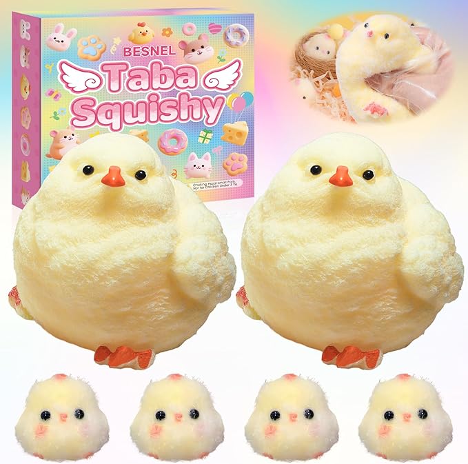 6Pcs Big Taba Squishy Fidget Toys-3.15in, Handmade Ultra Soft Chick Taba Squishy Kit, Cute Fidget Toys Silicone Squeeze To...