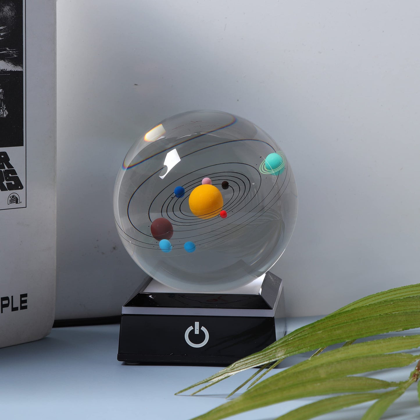 Qianwei 3D Crystal Ball with LED Base, 80mm, Solar System Model, Clear, Perfect Gift for Birthdays and Teachers