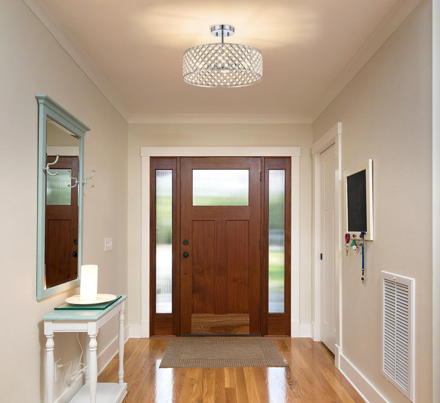 Bzvesr Chrome Crystal Ceiling Light Fixture Modern Semi Flush Mount Ceiling Lighting Fixture Round Small Chandelier For Dining Room  Hallway  Entryway  Kitchen  Bedroom Foyer 4 Light 15.7 Inch