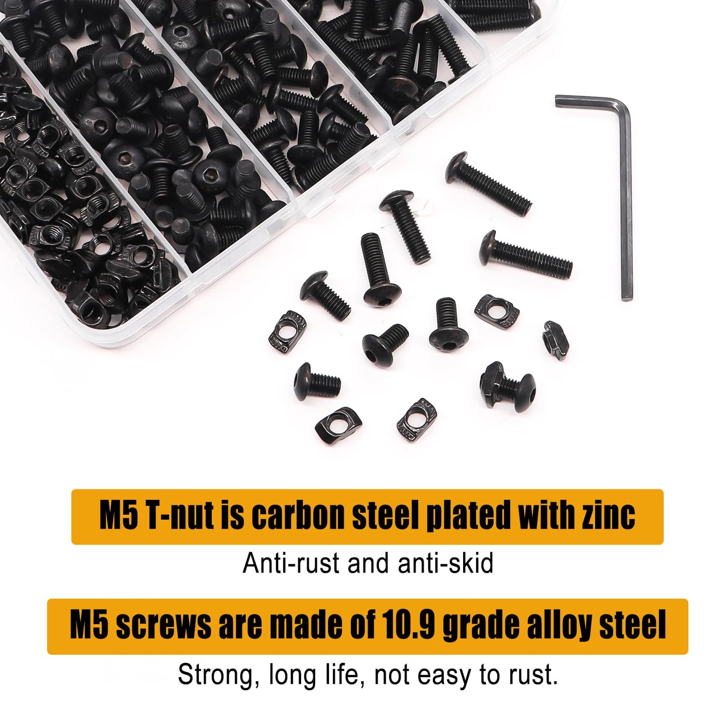 weideer 260PCS M5 T-Nuts Screws Assortment Kit,Compatible with Rail Mount,Replacement for M-Lok Nut Screw,M5 Nut and Bolt Assortment Sets for 2020 Series Standard Aluminum Profile