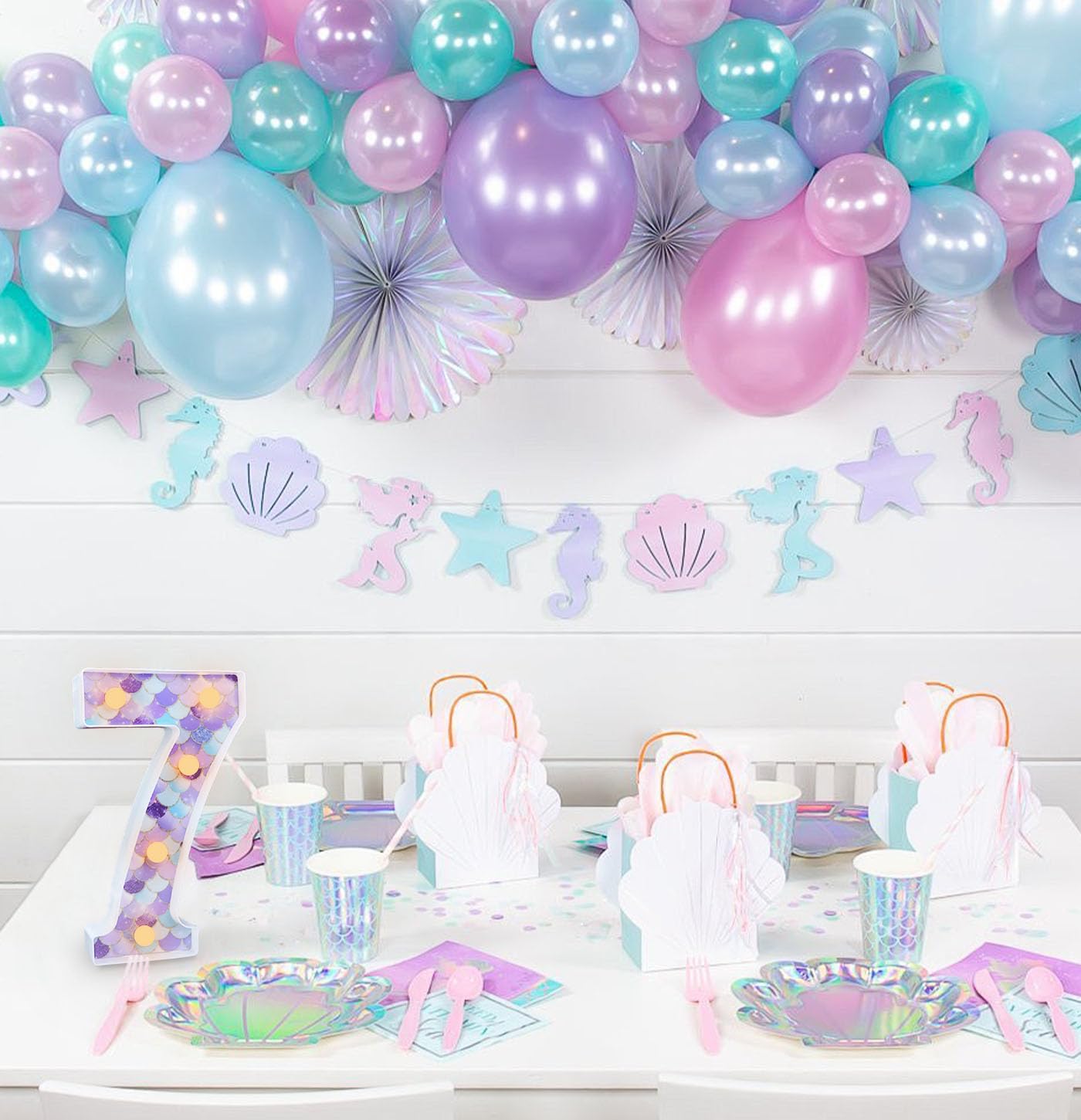 Munilail Mermaid Number 7 Light Up Sign - Led Digital Table Centerpiece For Birthday Party Decorations