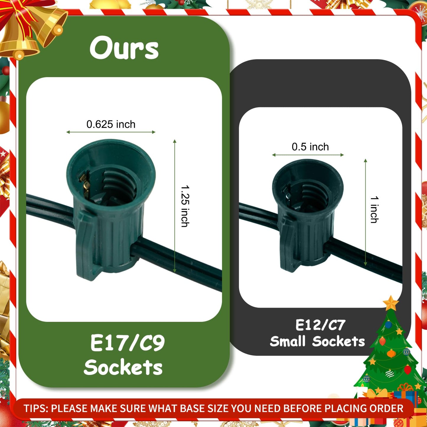 Minetom C9 Light Strand  100 Ft Christmas Stringer With 100 Sockets For Outdoor String Light  Connectable  Intermediate Base (C9/E17) - 12 Spacing  Green Wire  Note (Only Use For C9 Led Bulb)