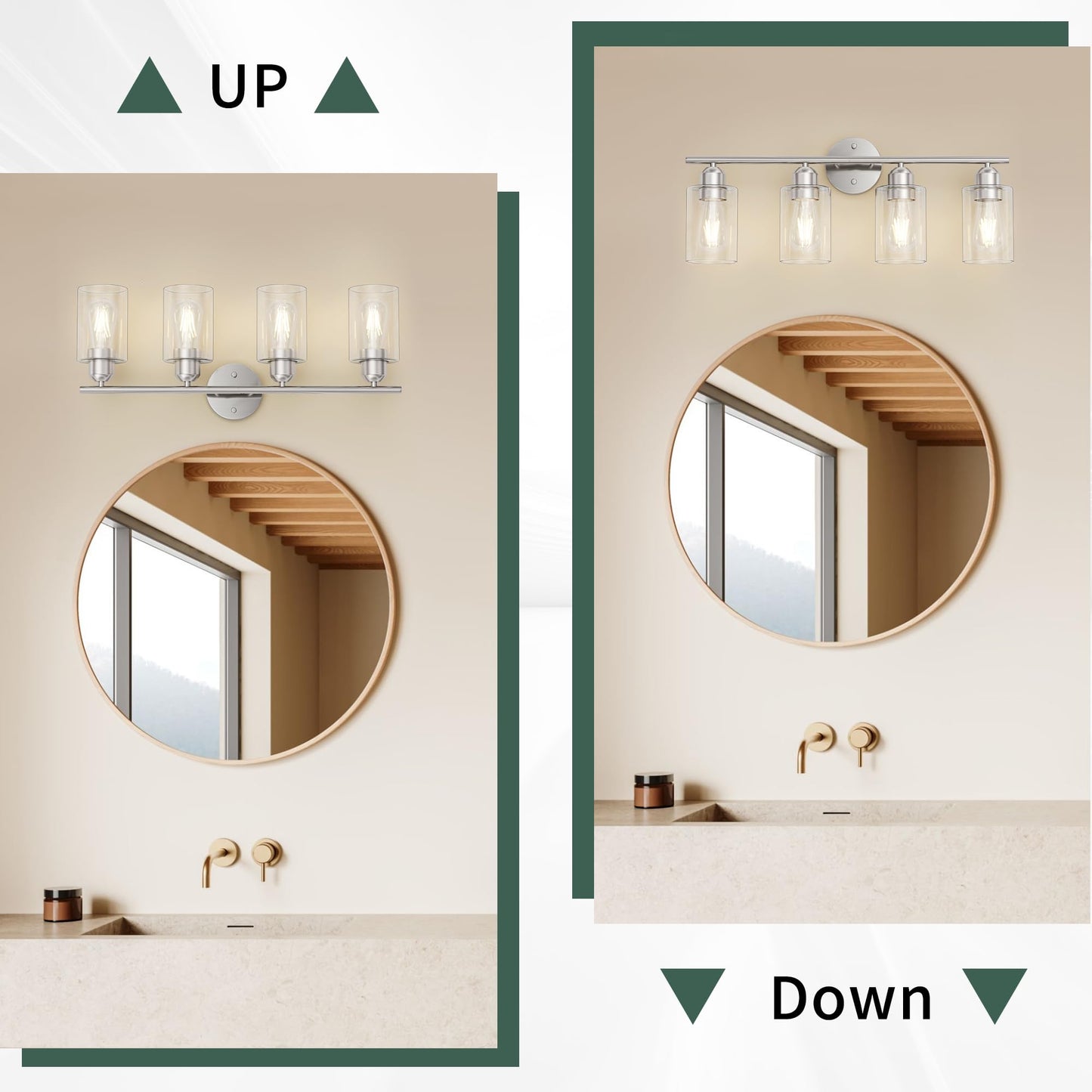 Espird Bathroom Vanity Light Fixtures, 4 Lights, Brushed Nickel, Metal, Model EP-4-Light-Nickel, Rustic Farmhouse Design