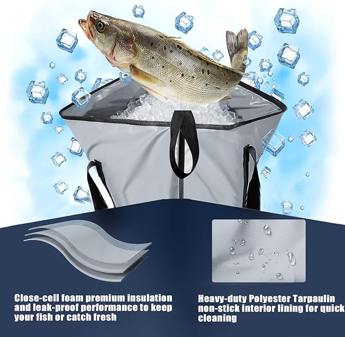 Buffalo Gear Insulated Fish Cooler Bag 40x18in 48x18in Leakproof Kill Bag Portable Waterproof Keep Ice Cold More Than 24 Hours