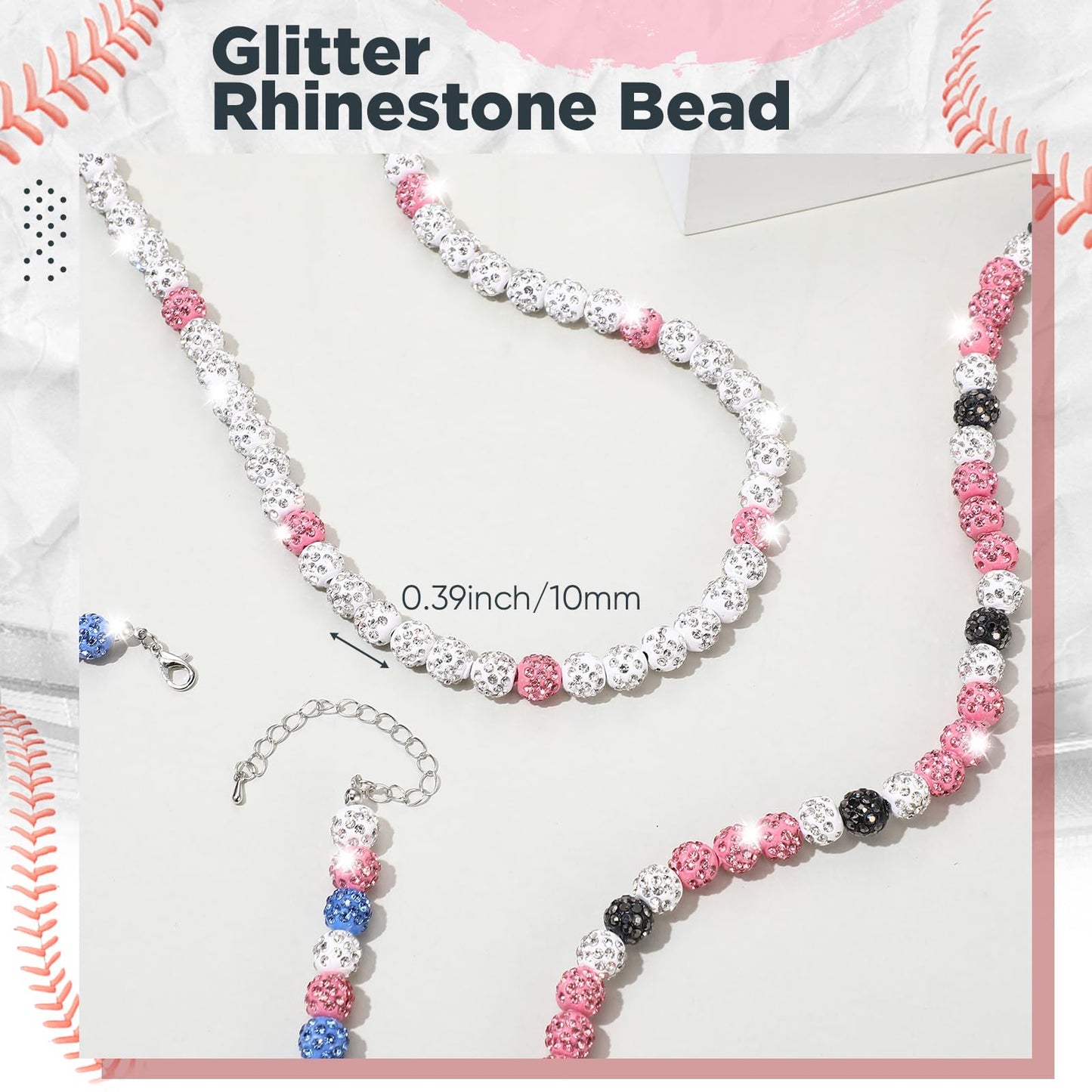 Landical 12 Pcs Bling Baseball Necklace Ice Beaded Baseball Necklace Cool Gifts Bulk for Team Players Lovers Fans (Multicolor)