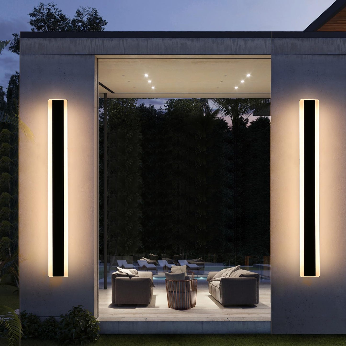 Mikeru 2Pack 57Inch Long Led Wall Light Fixtures  3000K Modern Outdoor Lights Exterior For House Ip65 Waterproof Rust Outdoor Light Fixtures Hardwire Wall Mount Exterior Lighting For Shop Garage