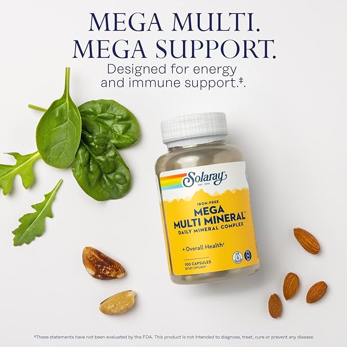Solaray Mega Multi Mineral No Iron, Vitamin Capsules (076280045147) (100 Capsules, 25 Servings)