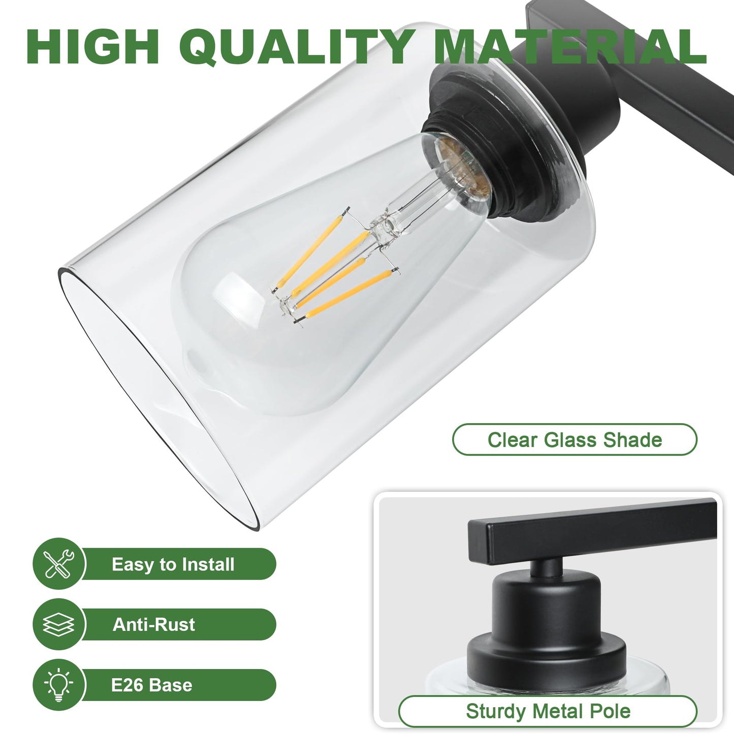 Ascher 5-Light Bathroom Light Fixtures, 33 Inch Vanity Lights with Clear Glass Shade, Modern Black Finish Wall Light for Mirror Bedroom Hallway Cabinet Porch