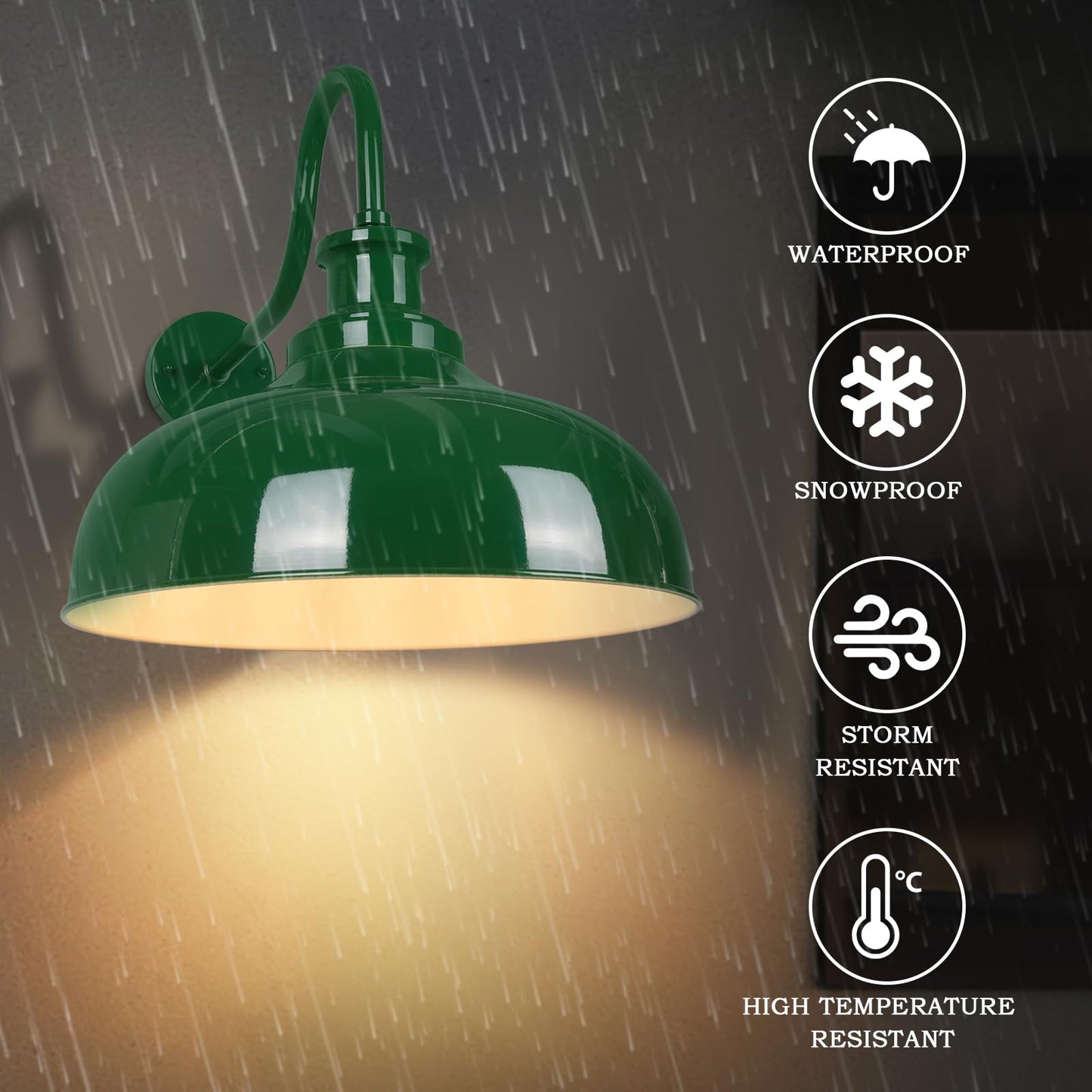Diyel Outdoor Barn Light  16 Inch Dome Rustic Outdoor Wall Sconce  Farmhouse Exterior Wall Mount Lighting Fixture  Industrial Green Wall Lantern For Porch  Entryway  Garage  Rz007L Gr+Wh