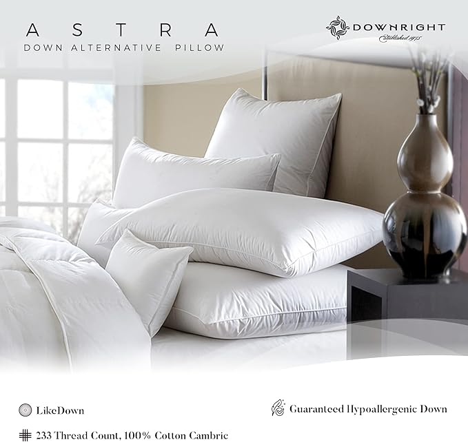 Downright ASTR-ST-MED-COM 233 Thread Count 24 oz Astra LikeDown Pillow, 20" x 26", Standard 20 x 26