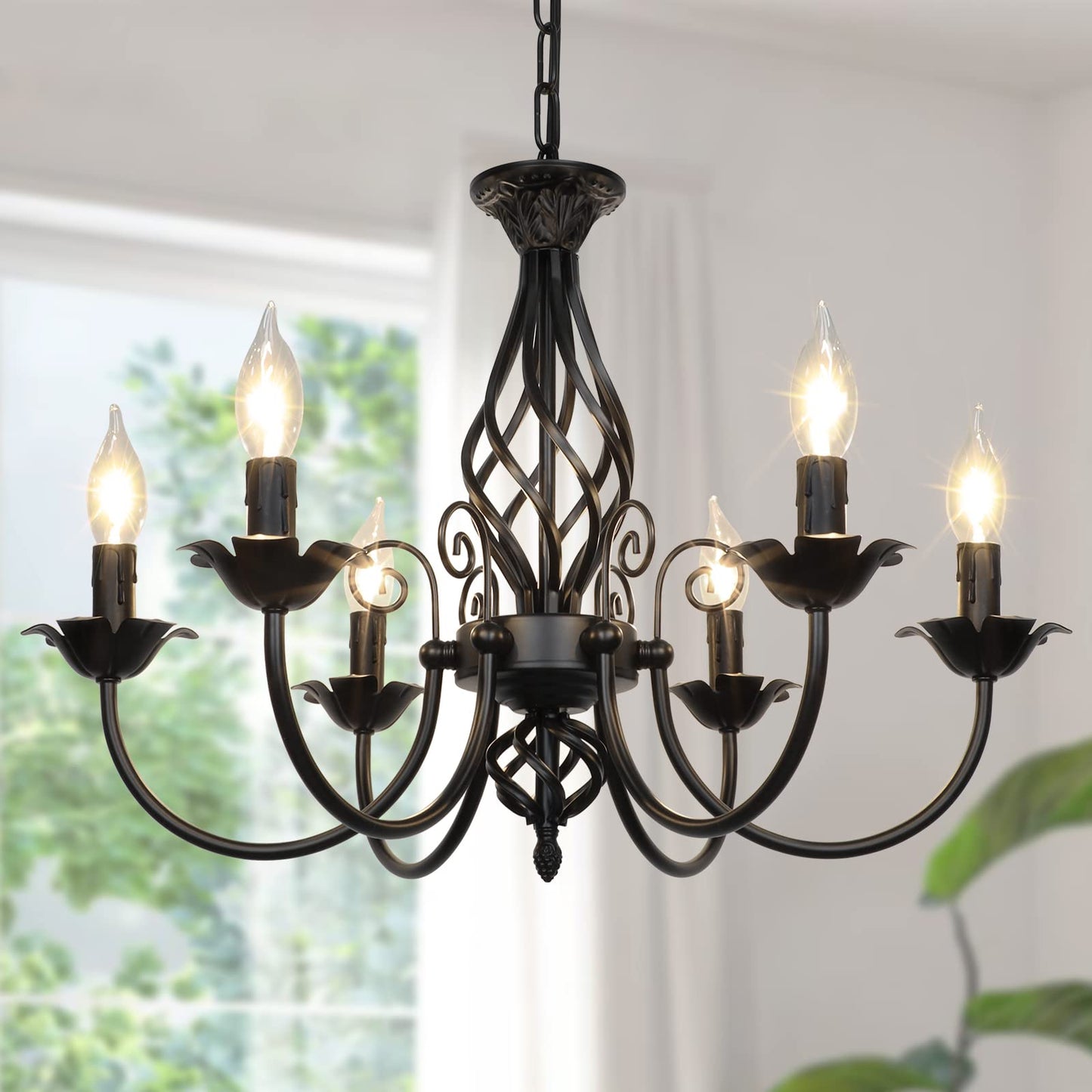 VerRon 6-Light Candle Chandelier, Rustic Industrial Pendant Light, Metal, 22in, Matte Black, Model JP21503
