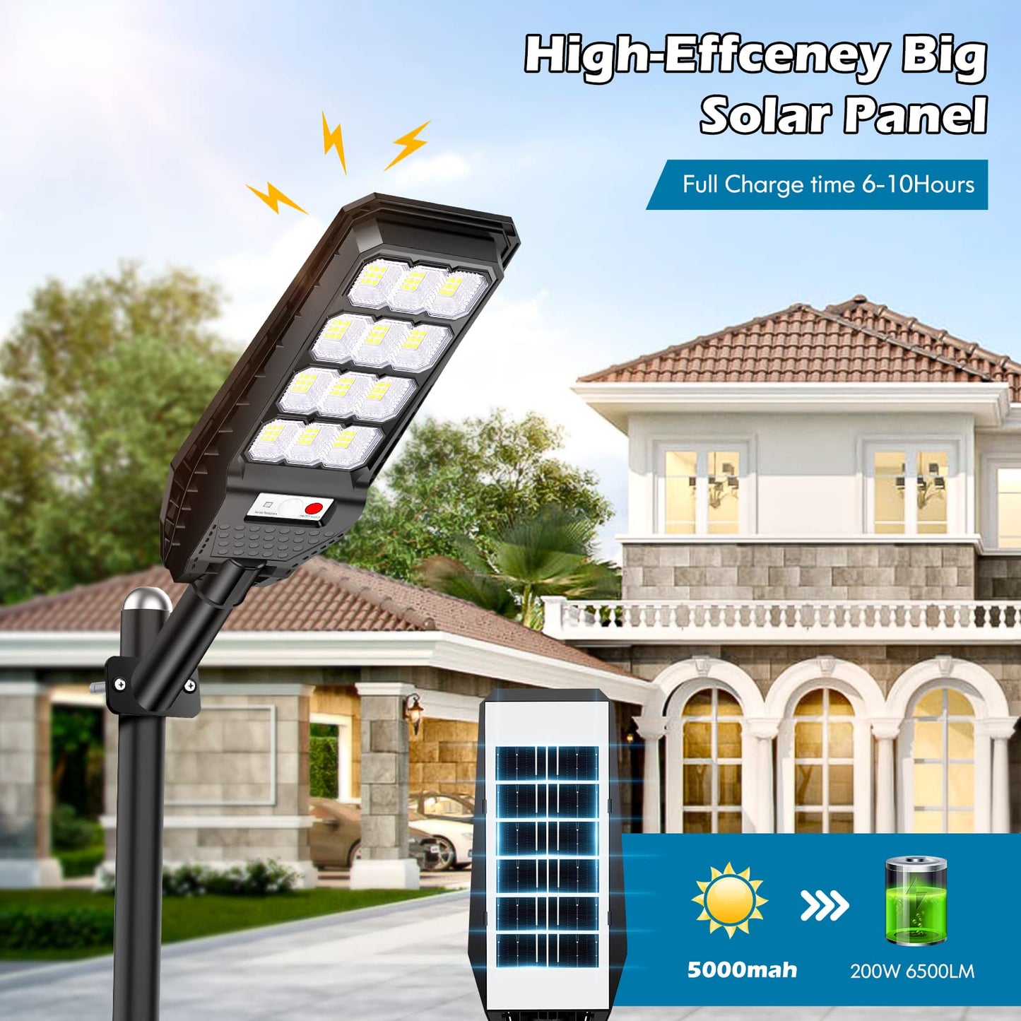 VUAA Solar Street Lights 6500K 6000LM Waterproof Dusk to Dawn Motion Sensor 4 Pack Black KY-LJ-4