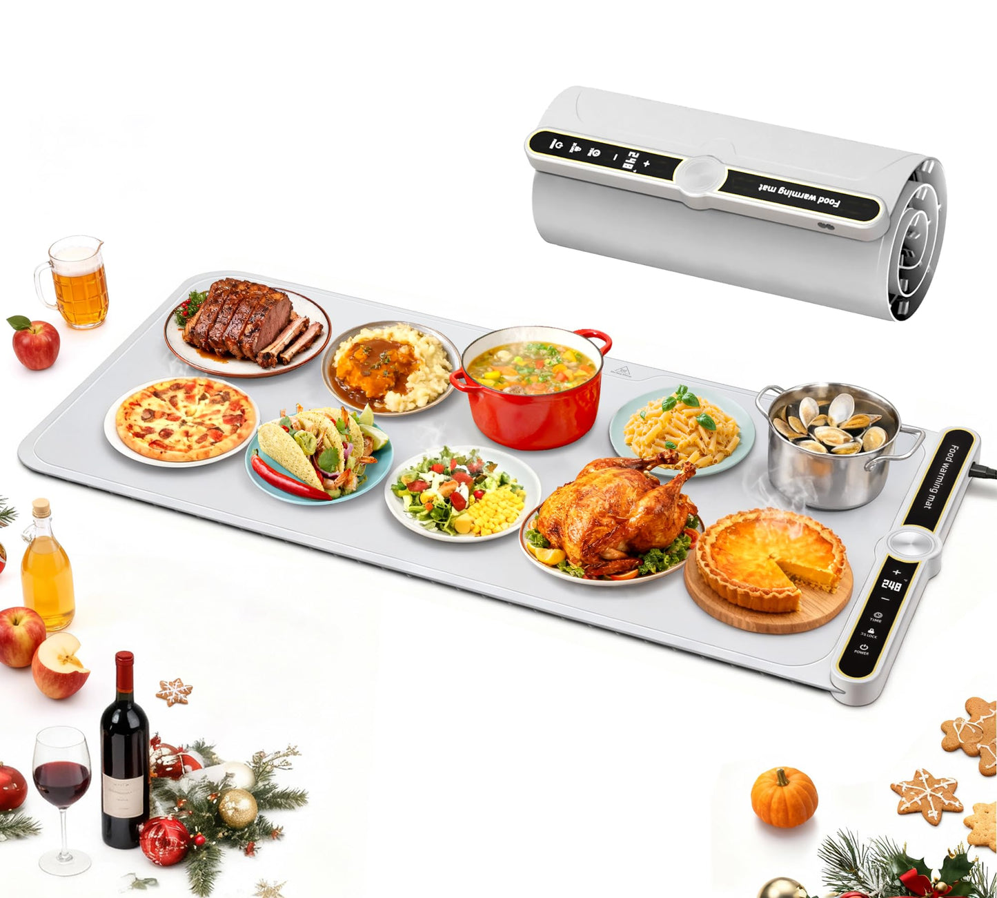 Warming Mat for Food - Super Large 40"x15" Electric Warming Tray Warm 10 Dishes, 9-Temperature Adjustable, 1-6H Timer, Child Lock, 8s Fast Heating, Foldable Food-Grade Silicone Design