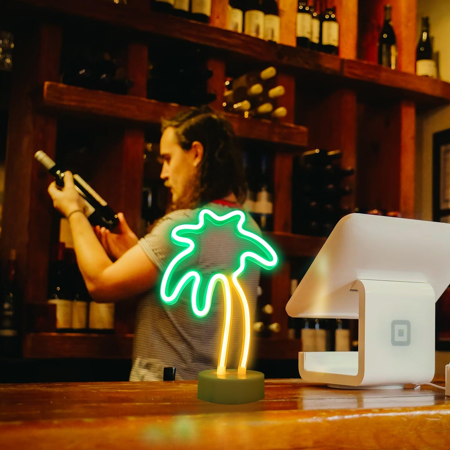 ENUOLI Neon Light Coconut Palm Tree USB Powered LED with Holder Base, Small, Tree Color, Model yNH.Z013