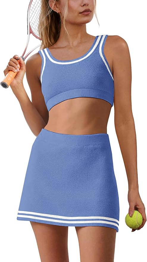 SENSERISE Womens Workout Sets Tennis Dress Built in Shorts Tank Top and Skort Set with Pocket Gym Yoga Outfits